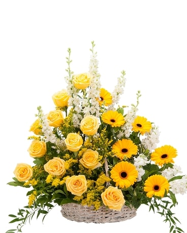 Ray of Sunshine Basket Tribute Flower Arrangement
