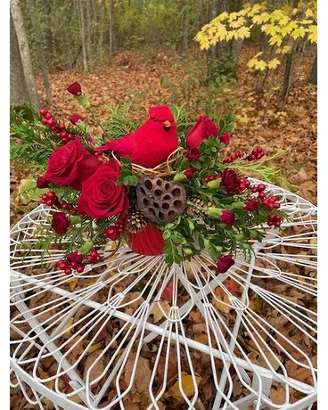 Chirp Chirp says the Red Cardinal Flower Arrangement