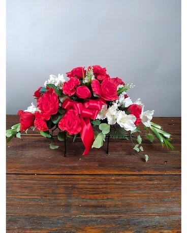 Red and White Headstone Spray Artificial Flower Arrangement