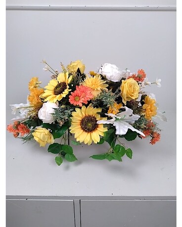 Sunflowers and Roses Artificial Sympathy Arrangement