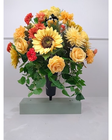 Yellows and Orange Tombstone Sympathy Arrangement