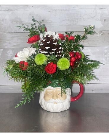 Festive Santa Mug Flower Arrangement