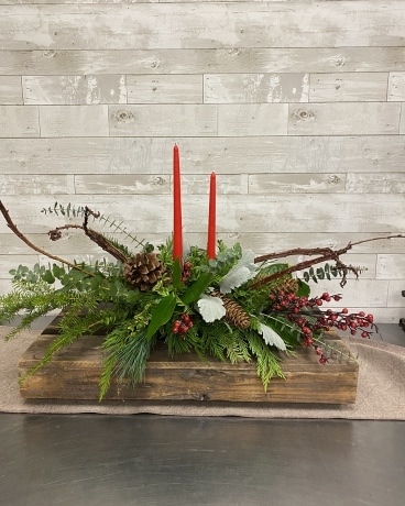 Designer's Choice Evergreen & Natural Centerpiece Flower Arrangement
