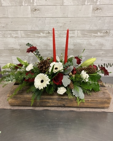 Designer's Choice Red & White Centerpiece Flower Arrangement
