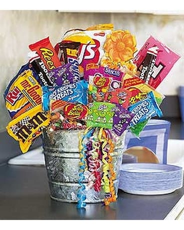 Junk Food Bucket Flower Arrangement