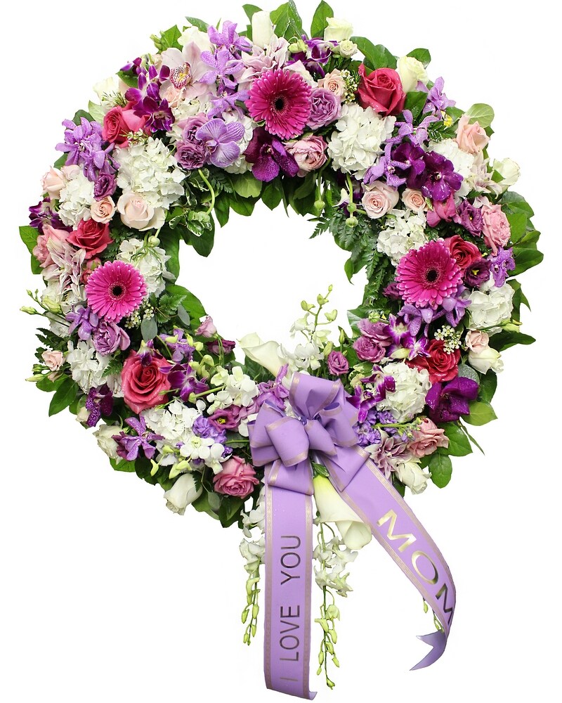 Pink and retailer white flower wreath