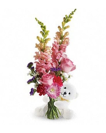 Teleflora's Bear Hug Bear with Pink Roses Flower Arrangement