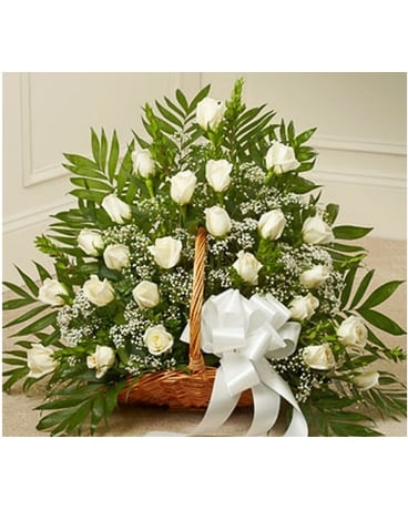 White Rose Fireside Basket Funeral Arrangement