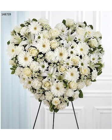 White Mixed Flower Solid Standing Heart Sympathy Arrangement