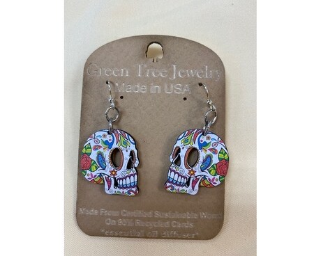 Wood Skull Earrings Gifts