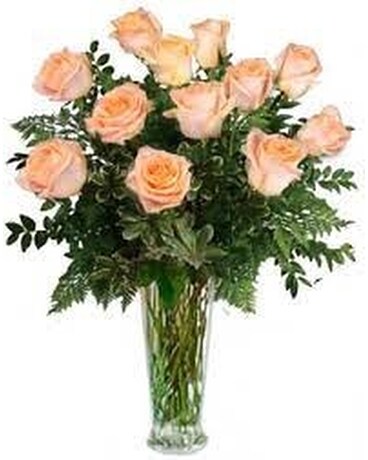 Dozen Peach Roses Flower Arrangement