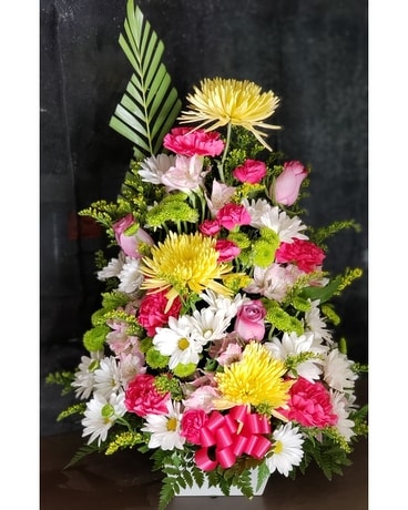 MTF2175 One Sided Mixed Spring w/ Roses Flower Arrangement