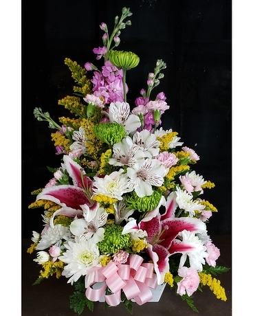 MTF2176 One Sided Spring w/ Stargazer Lilies Flower Arrangement