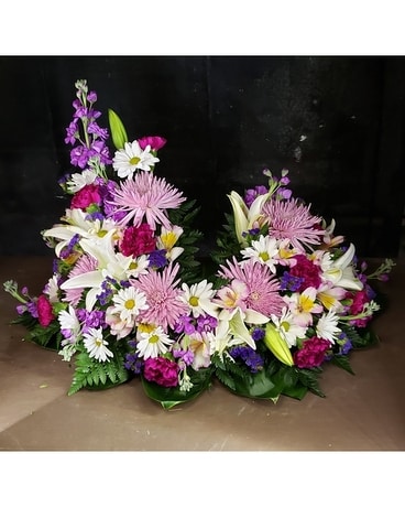 MTF915 Mixed Spring w/ White Lily Urn Spray Flower Arrangement