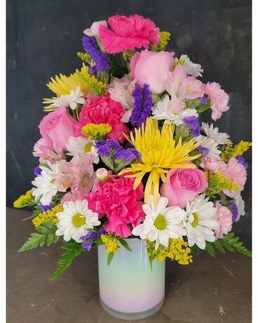 MTF2212 One Sided Rose & Spring Cylinder Arr Flower Arrangement