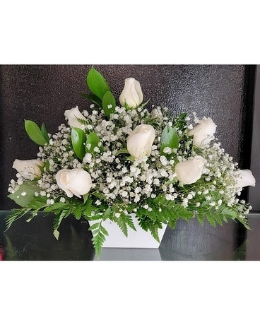 MTF3130 1 Dozen White Rose Long & Low Centerpiece Flower Arrangement
