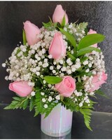 1 Dozen Pink Roses size,  inches height and  inches wide.