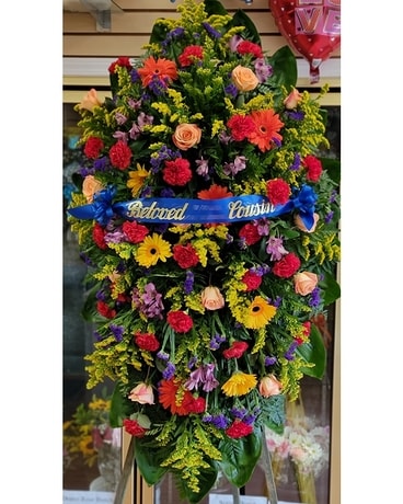 MTF751 Spring, Orange Rose &Gerbera Standing Spray Flower Arrangement