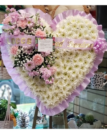 MTF754 Lavender & Pink Heart Standing Spray Flower Arrangement