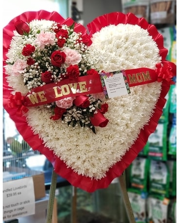 MTF757 Red & Pink Heart Standing Spray Flower Arrangement