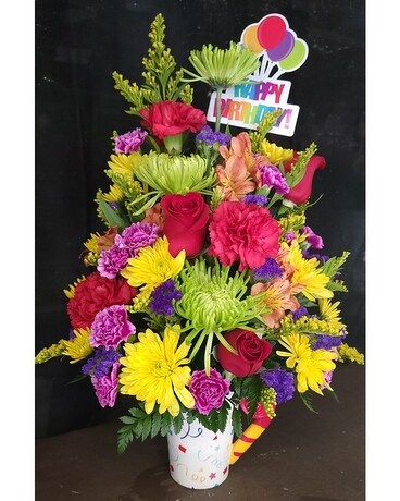 MTF2251 Red Roses & Mixed Spring Fun & Festive Flower Arrangement