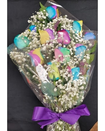 CF006 Dozen Rainbow Rose Arm Bouquet Flower Arrangement