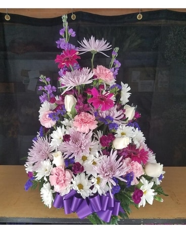 MTF2118 Purple, Lav, Pink & White w/ White Roses Flower Arrangement