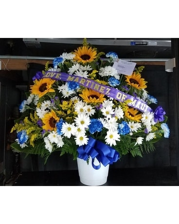 MTF633 Mixed Spring Fan Style w/ Sunflowers Flower Arrangement