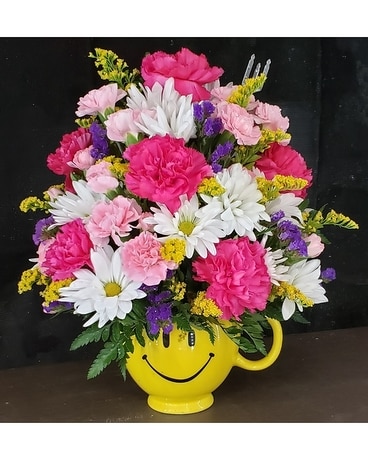 MTF2104 Happy Face Mug Mixed Spring Flower Arrangement