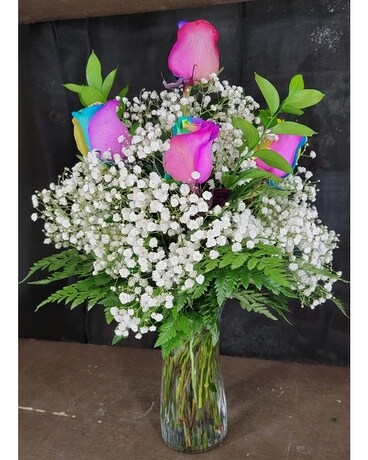 MTF3109 6 Rainbow Rose Arrangement Flower Arrangement