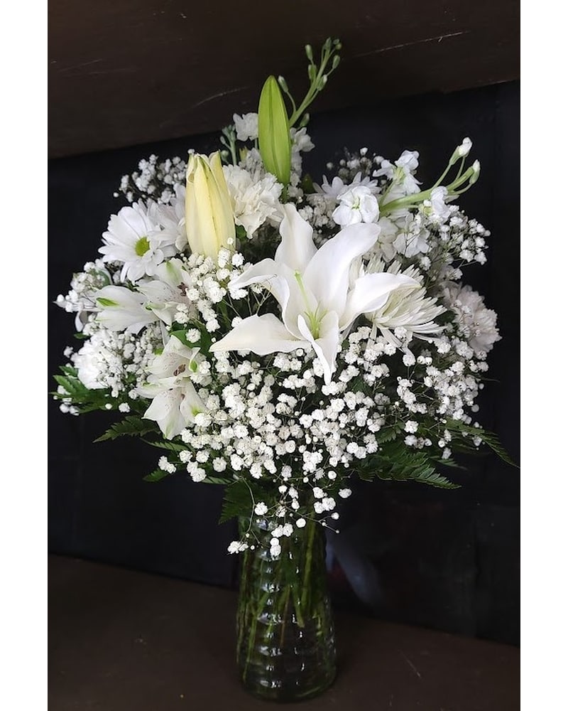 MTF2219 White Mixed Spring w/ White Lily Vase Arr. in Mililani
