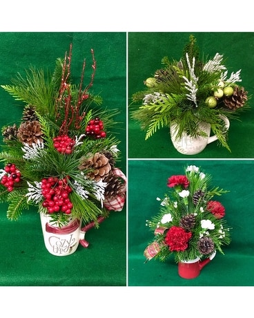 Festive Holiday Mug Flower Arrangement
