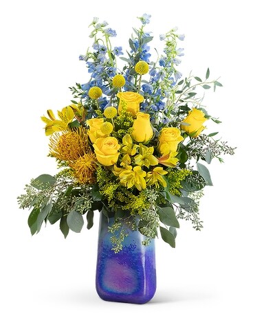 Belle in Blue Flower Arrangement