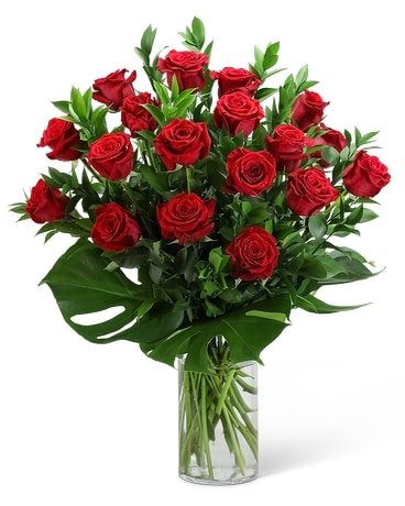 Red Roses with Fancy Foliage (18) Flower Arrangement