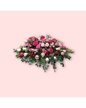 Shades of Pink Roses Casket Spray Funeral Casket Spray Flowers