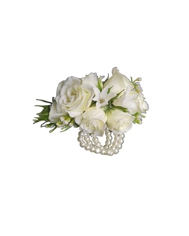 Wrist Corsage - White Spray Roses Flower Arrangement