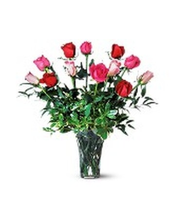 A Dozen Multi-Colored Roses Flower Arrangement