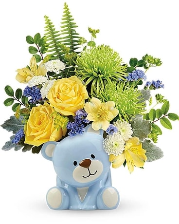 Baby Blue Bear Flower Arrangement