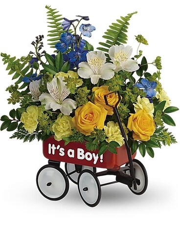 It's A Boy Red Wagon Flower Arrangement