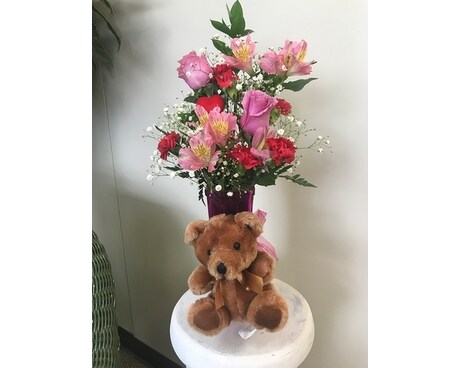 VDAY TEDDY ARR Flower Arrangement