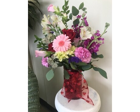 Red Hammer Vase Flower Arrangement