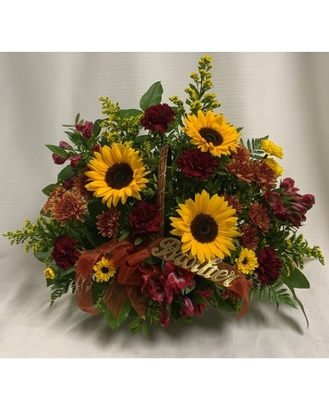 Fall Sunflower Basket Sidetable Sympathy Arrangement