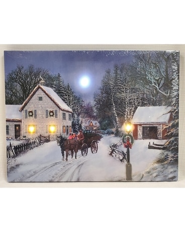 Carriage Winter Scene Canvas with LED Lights Gifts