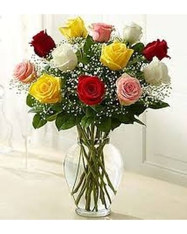 12 Roses Mixed BB Flower Arrangement