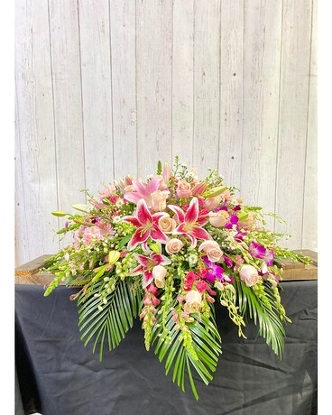 Pretty in Pink Casket Spray Flower Arrangement