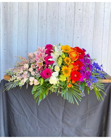 Rainbow Casket Spray Flower Arrangement