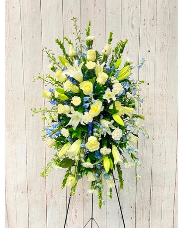 White and Blue Easel Flower Arrangement