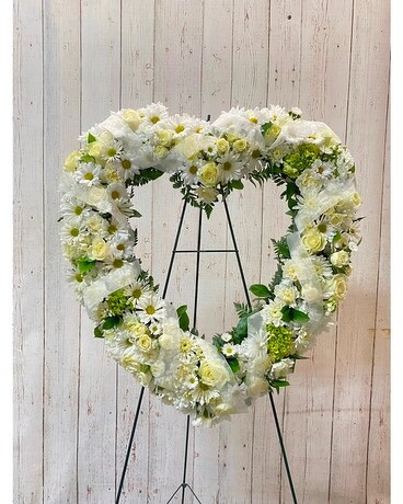All White Open Heart Flower Arrangement