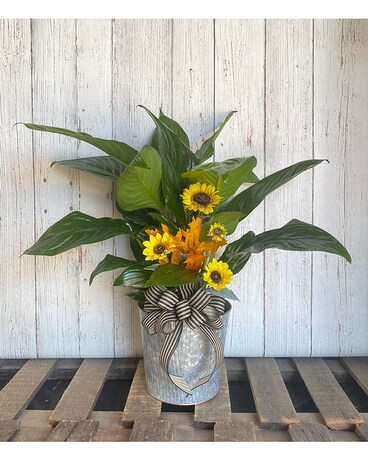Spath w/ Artificial Sunflowers Flower Arrangement