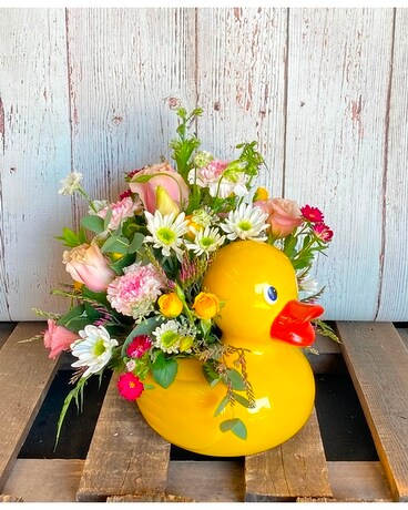 Pink Ducky Keepsake Flower Arrangement